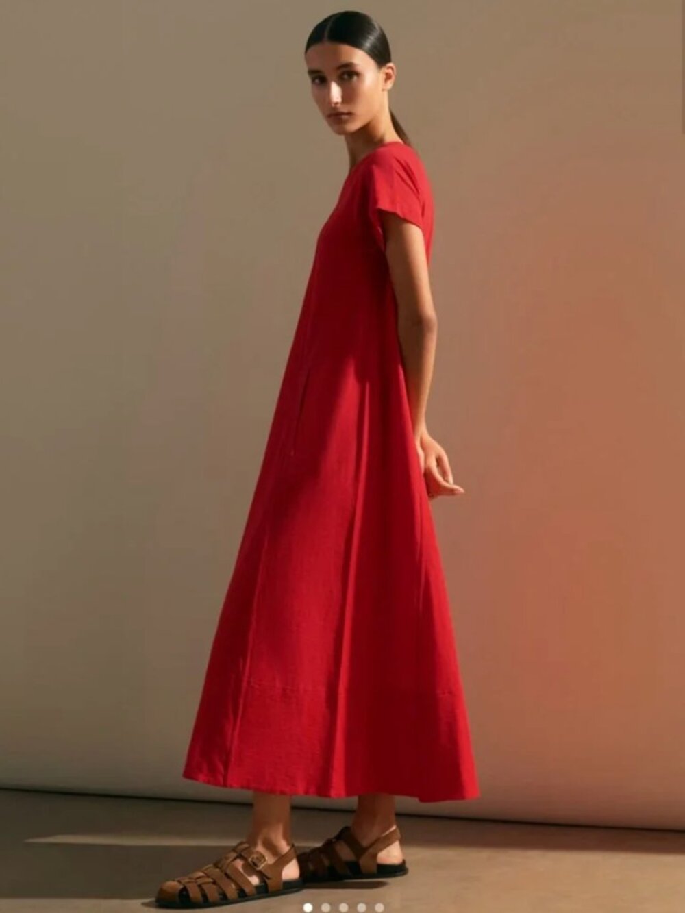 ME+EM Cotton Slub Jersey Midi Swing Dress Tulip Red 8